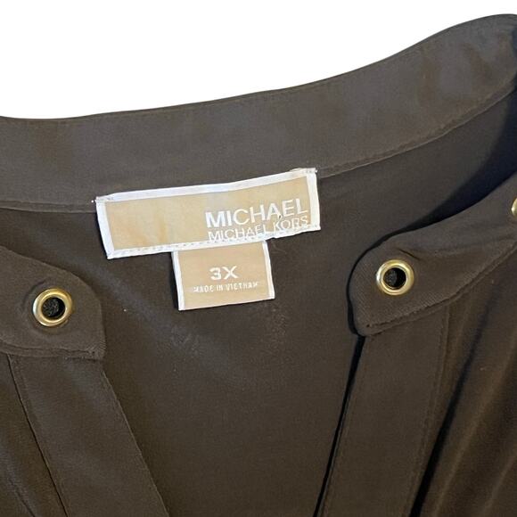 MICHAEL Michael Kors Brown Button Down Shirt Dress with Gold Accents, size 3X - Picture 3 of 4